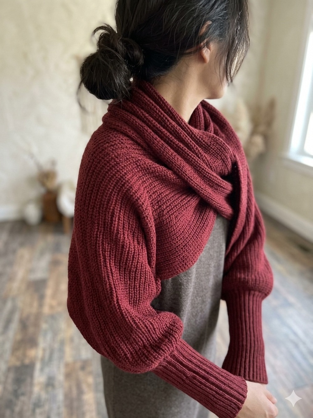 Women’s Open-Front Knit Shrug in Burgundy